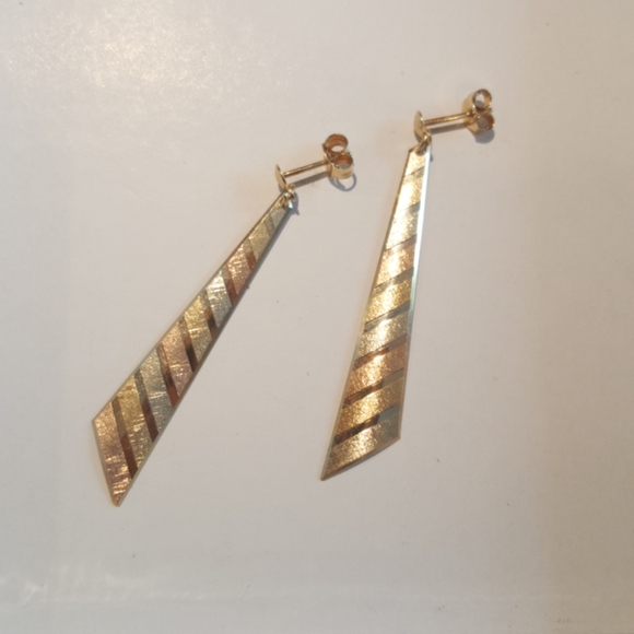 14k tricolor gold post earrings - Picture 3 of 7